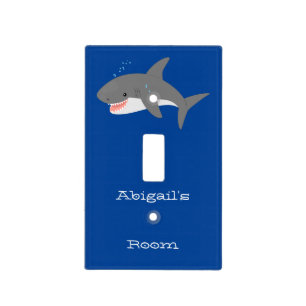 Great white shark happy cartoon illustration light switch cover