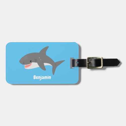 Great white shark happy cartoon illustration luggage tag