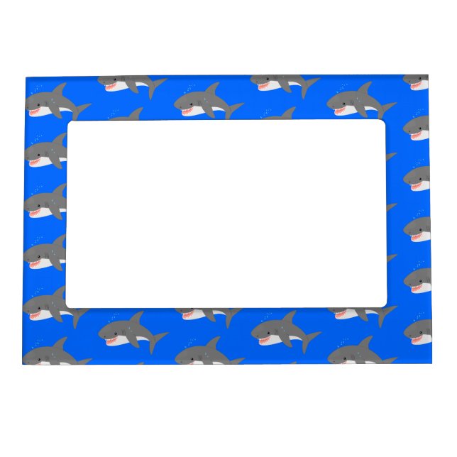 Great white shark happy cartoon illustration magnetic frame (Front)