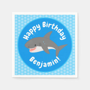 Great white shark happy cartoon illustration napkins
