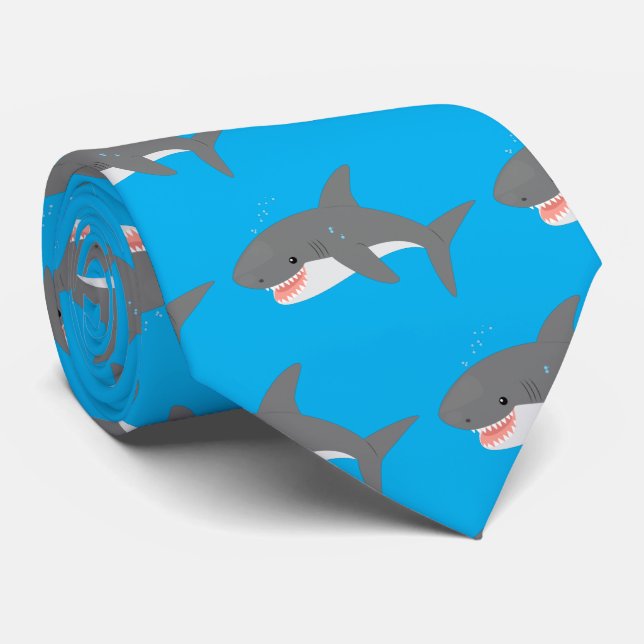 Great white shark happy cartoon illustration neck tie (Rolled)