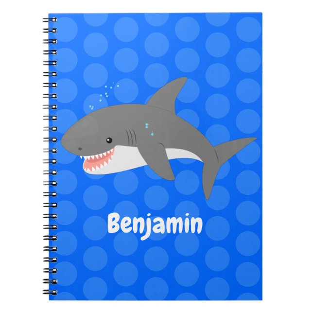 Great white shark happy cartoon illustration notebook (Front)