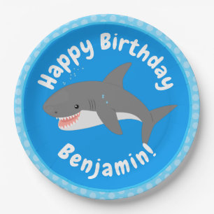 Great white shark happy cartoon illustration paper plates