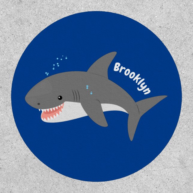 Great white shark happy cartoon illustration patch (Front)