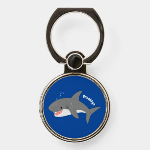 Great white shark happy cartoon illustration phone ring stand