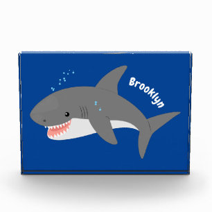 Great white shark happy cartoon illustration photo block