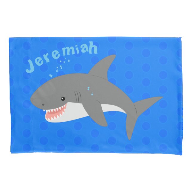 Great white shark happy cartoon illustration pillow case (Front)