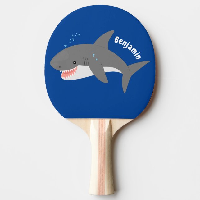 Great white shark happy cartoon illustration ping pong paddle (Front)