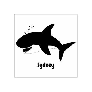Great white shark happy cartoon illustration  rubber stamp