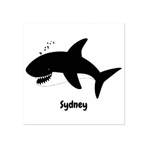 Great white shark happy cartoon illustration  rubber stamp