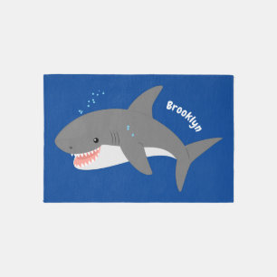 Great white shark happy cartoon illustration  rug