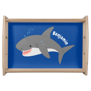 Great white shark happy cartoon illustration serving tray