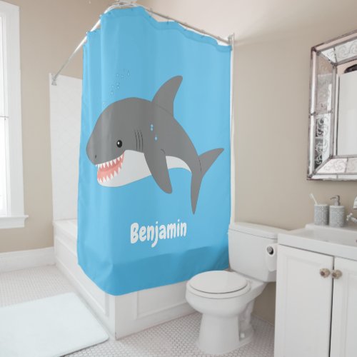Great white shark happy cartoon illustration shower curtain