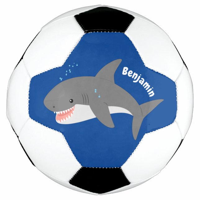 Great white shark happy cartoon illustration soccer ball (Front)