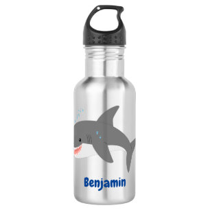 Great white shark happy cartoon illustration stainless steel water bottle