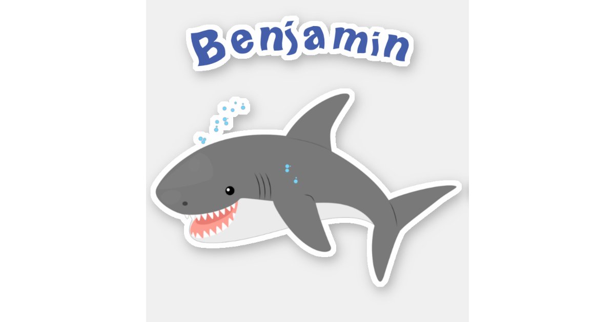 Great white shark happy cartoon illustration sticker