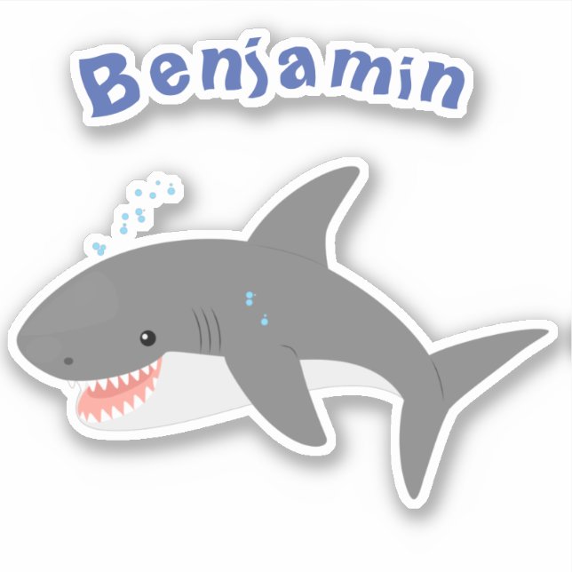 Great white shark happy cartoon illustration sticker (Front)