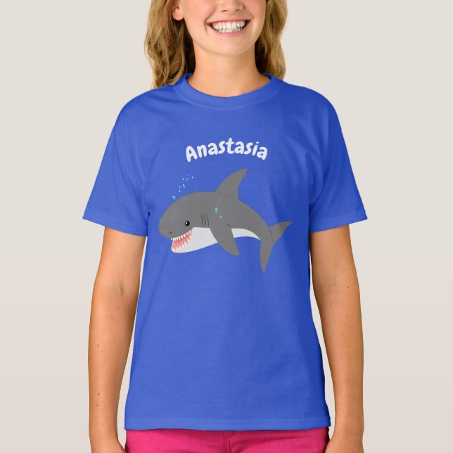 Great white shark happy cartoon illustration T-Shirt (Front)
