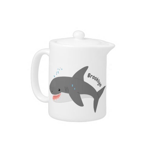 Great white shark happy cartoon illustration teapot