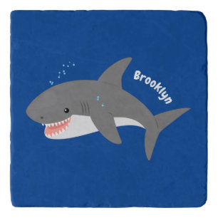 Great white shark happy cartoon illustration trivet