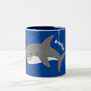 Great white shark happy cartoon illustration Two-Tone coffee mug