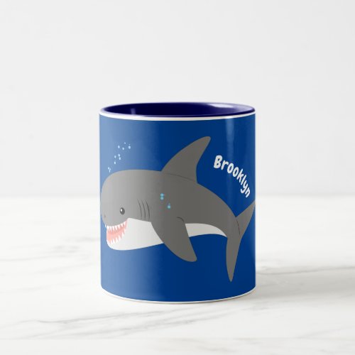 Great white shark happy cartoon illustration Two_Tone coffee mug