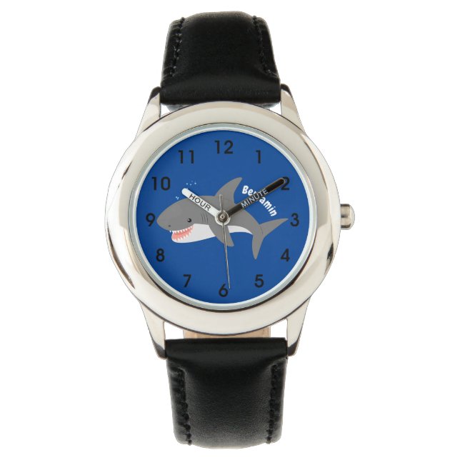 Great white shark happy cartoon illustration watch (Front)