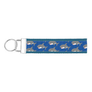 Great white shark happy cartoon illustration wrist keychain