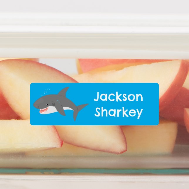 Great white shark happy cartoon personalized  labels (Affixed)