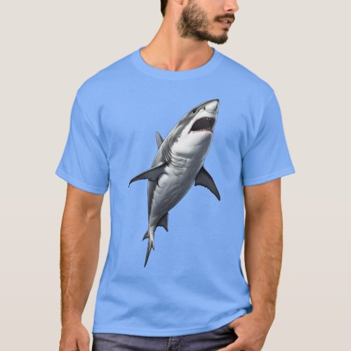 Great White Shark Illustration Sea Life T_Shirt