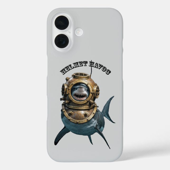 Great White Shark Inside of a Diving Helmet URM Case-Mate iPhone Case (Back)