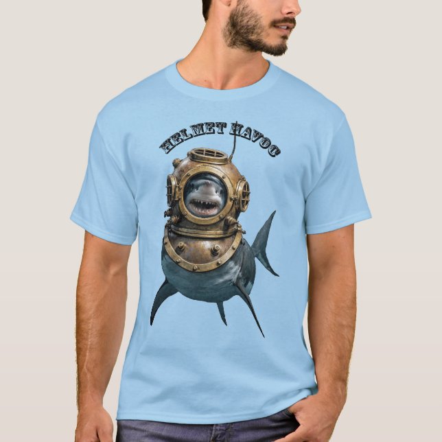 Great White Shark Inside of a Diving Helmet URM T-Shirt (Front)