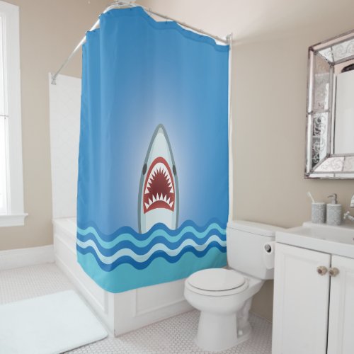 Great White Shark Leaps from the Waves Shower Curtain
