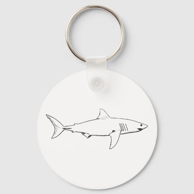 Great White Shark (line art) Keychain (Front)