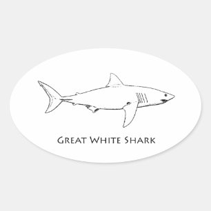 Great White Shark (line art) Oval Sticker