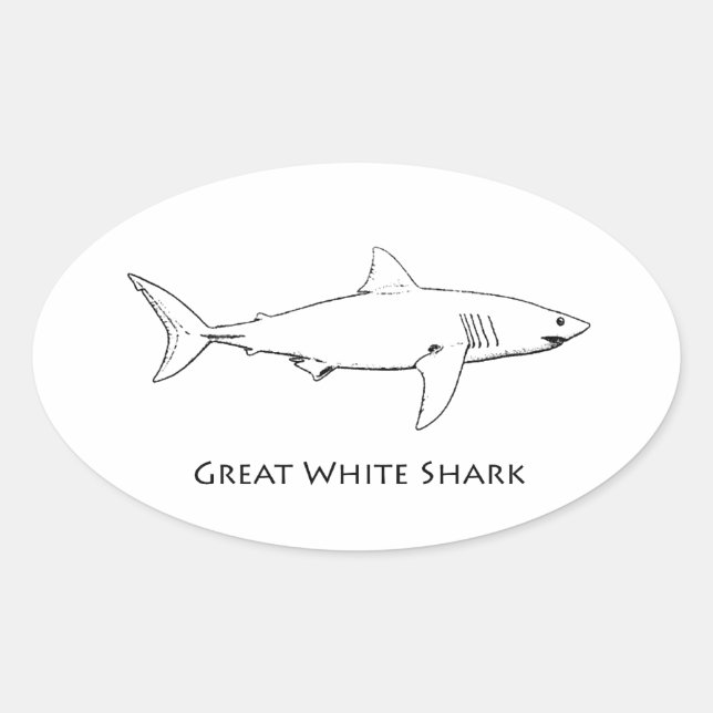 Great White Shark (line art) Oval Sticker (Front)