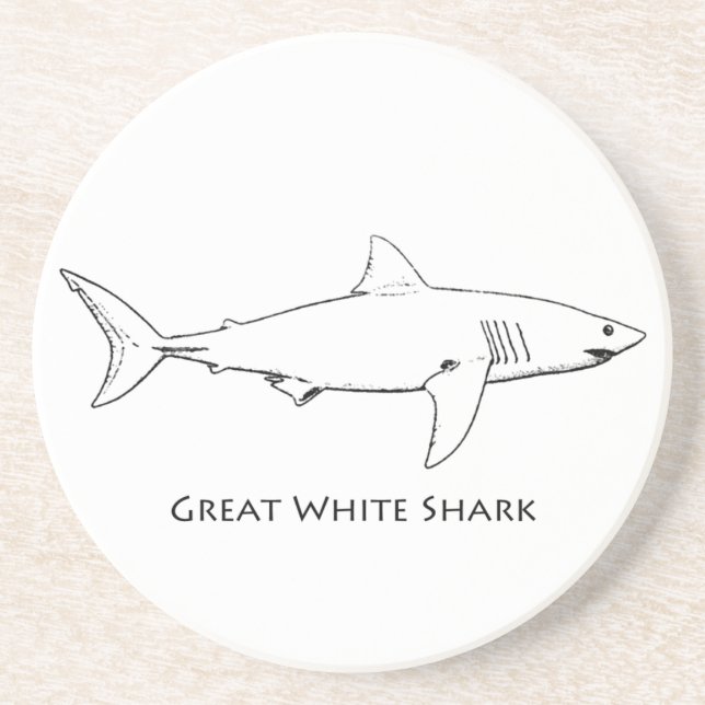 Great White Shark (line art) Sandstone Coaster (Front)