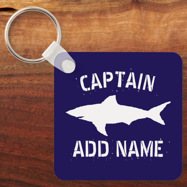 Great white shark logo personalized boat captain  keychain (Front)