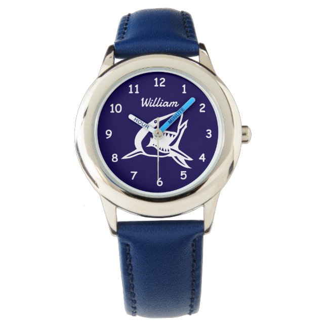 Great white shark logo personalized kid's watch (Front)