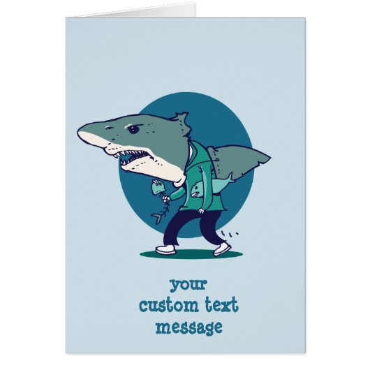 great white shark man walking funny cartoon cards (Front)