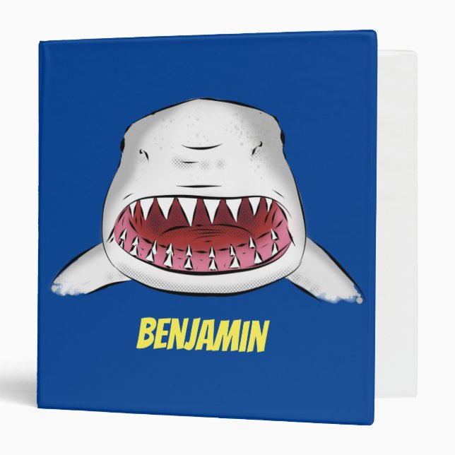 Great white shark mean cartoon illustration 3 ring binder (Front/Inside)