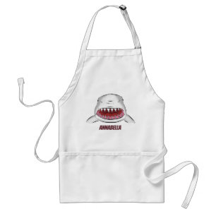 Great white shark mean cartoon illustration adult apron