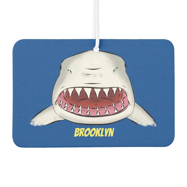 Great white shark mean cartoon illustration air freshener (Front)