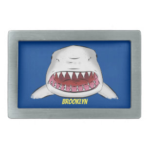 Great white shark mean cartoon illustration belt buckle