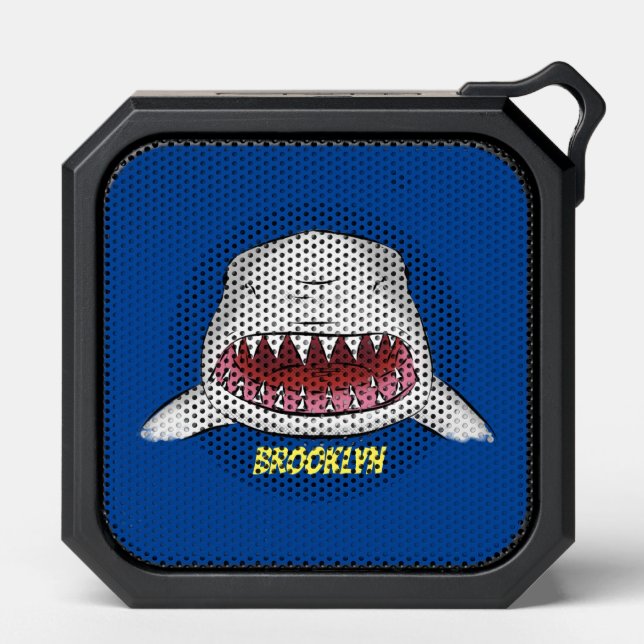 Great white shark mean cartoon illustration bluetooth speaker (Front)