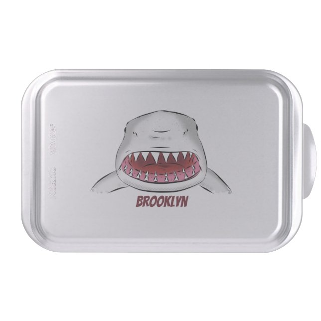 Great white shark mean cartoon illustration cake pan (Front)