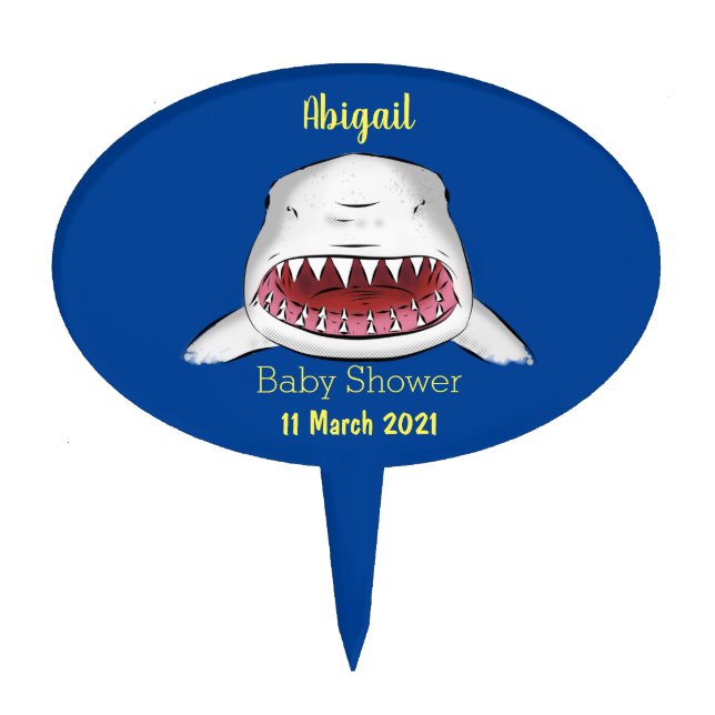Great white shark mean cartoon illustration cake topper (Front)
