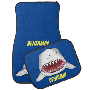 Great white shark mean cartoon illustration car floor mat