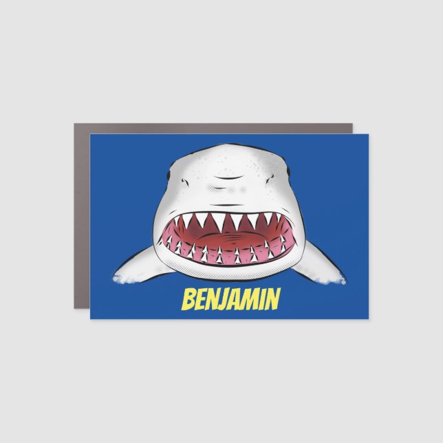 Great white shark mean cartoon illustration car magnet (Front)