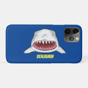 Great white shark mean cartoon illustration iPhone 11 pro case